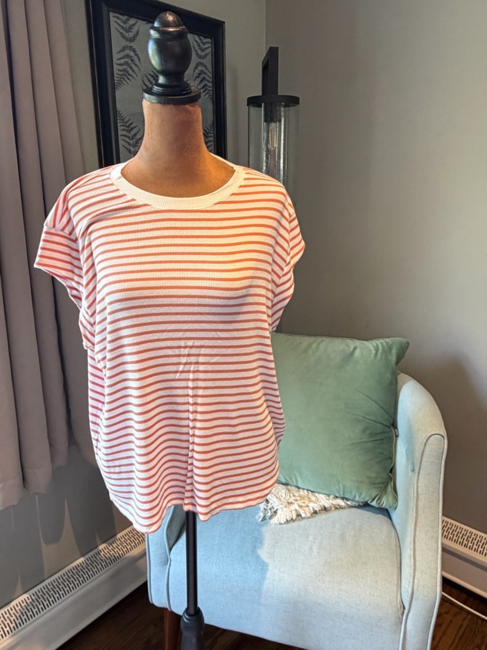 American Eagle Soft and Sexy Women's Coral and White Striped Short-Sleeve Top